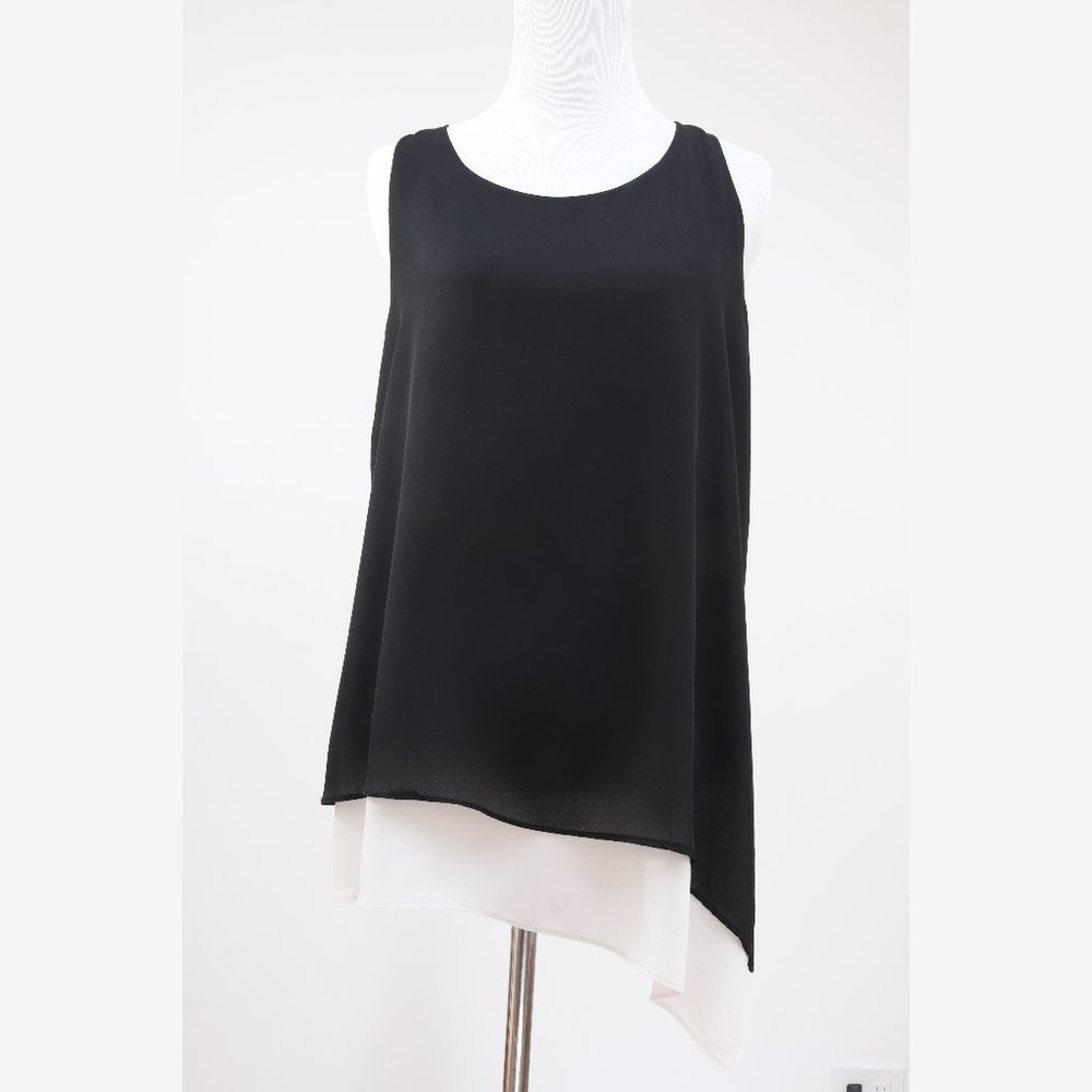 Max Studio Women's Size S Asymmetrical Black/Tan Layered Top Shirt Tank Tee